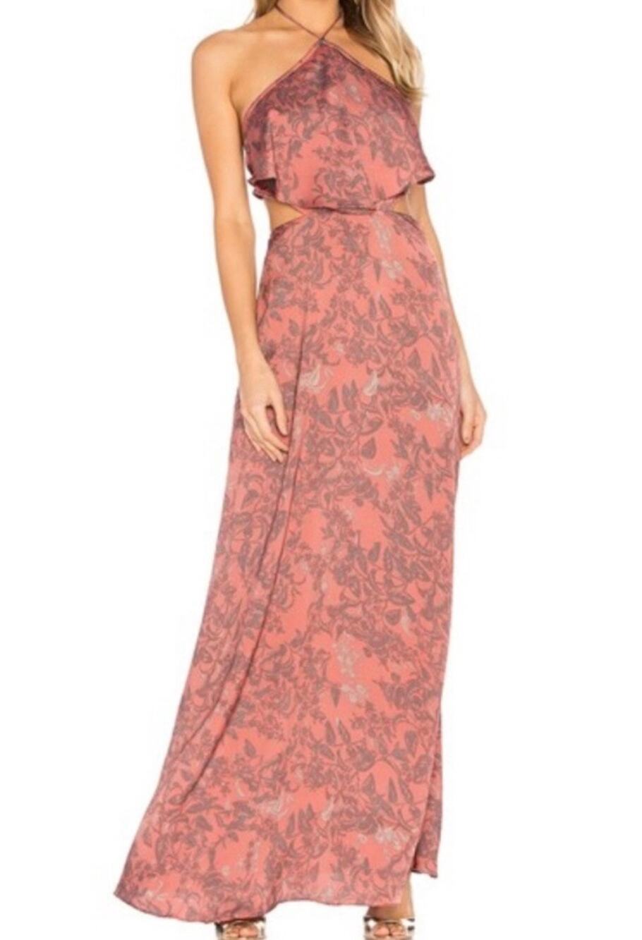 House Of Harlow 1960 Revolve Zoe Maxi Dress Pink Floral Small Halter Strap Back